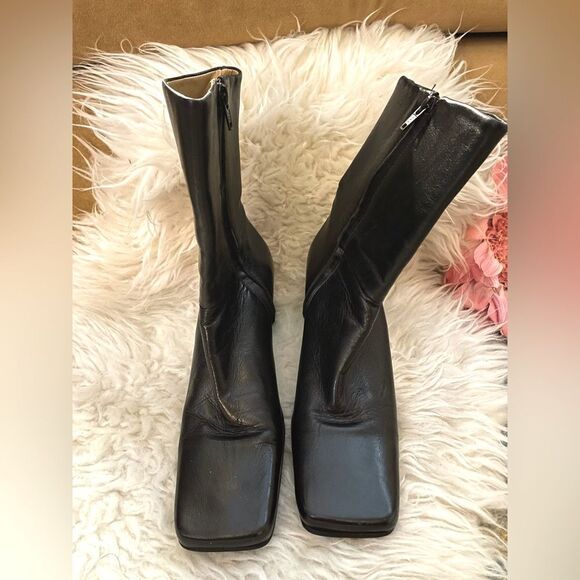 90s Etienne Aigner Impact Ankle Boots Square Toe Black Leather 8.5 N - Picture 2 of 9